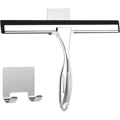 Pr Raclette de douche en acier inoxydable de 25,5 cm avec crochet mural, sans perçage, pour vitres et miroirs – Argent (1/4)