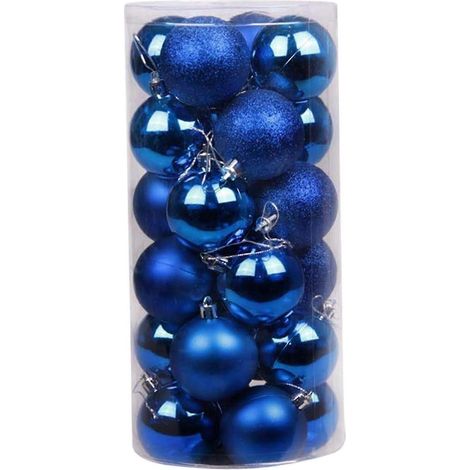 Boules de Noël bleues à suspendre pour sapin, décoration pour la maison et les fêtes, 6 cm, 24 pièces (1/5)
