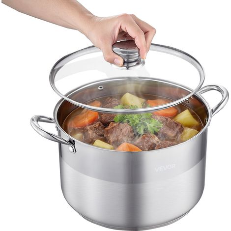 Marmite en Acier Inoxydable 11,4 L, Faitout Inox Compatible avec Cuisinière à Gaz et Électrique Plaque à Induction, Bouillons Pâtes Pot-au-Feu Traiteur, Couvercle en Verre, sans PFOA ni PFAS (1/5)