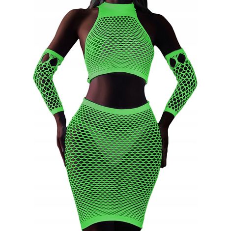 Leuchtender Netzbody-Dessous-Set, sexy