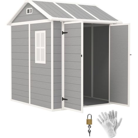 Casetta Box da Giardino 180x180 cm con Pavimento 2 Porte con Blocco e Finestra in Resina Grigio