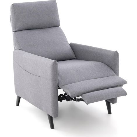 GOPLUS Fauteuil 1 Place Charge 120KG-Canapé Lit en Tissu de Lin avec Dossier et Repose-Pieds Réglables-2 Poches pour Magazines Gris (1/5)