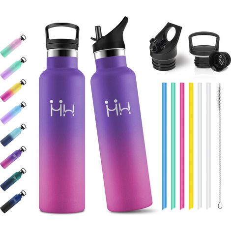 Gourde 750ml avec Paille, sans BPA Inodore, Bouteille Étanche, Bouteille D'eau avec Filtre, Gourde Réutilisable, pour Camping, Randonnée, Sport, Outdoor (1/5)