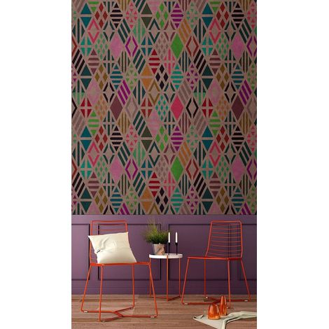 Papier peint panoramique multicolore ethnique | Tapisserie panoramique graphique moderne | Papier peint panoramique géométrique pour escalier - 270 x 400 cm (4 pièces) (1/5)