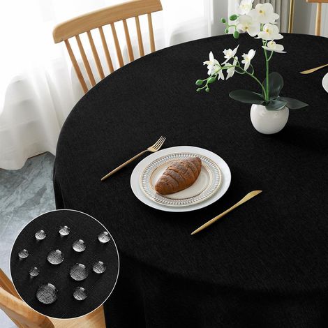 Tischdecke rund Ø100cm schwarz, abwaschbar, wasserabweisend, Leinen-Optik