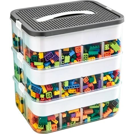 Boîte de rangement, design transparent, fonction empilable, GRIS FONCÉ (1/2)