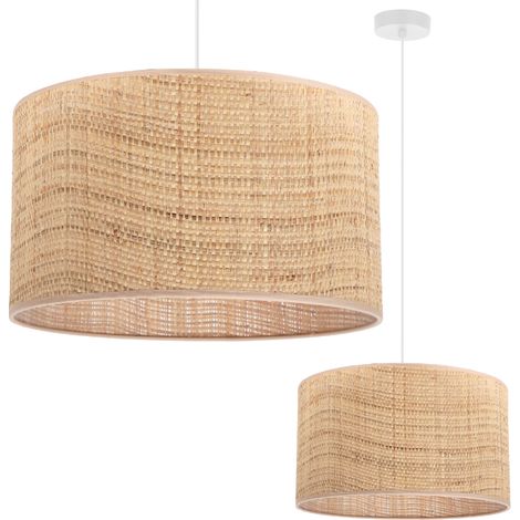 WEISSE RATTAN-HÄNGELAMPE 1 FLACHER RATTAN-LAMPENSCHIRM 35 CM