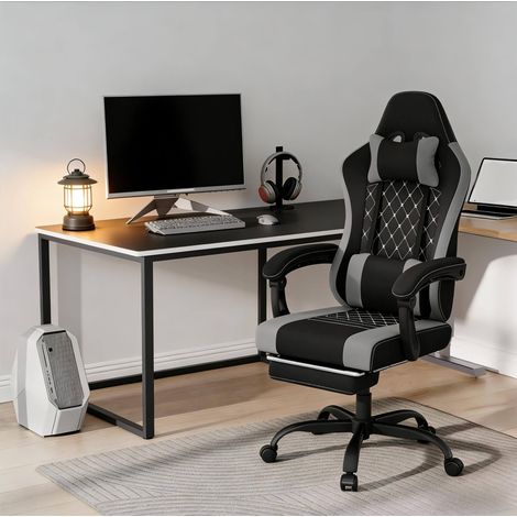 MEUBLIV Chaise de bureau 70x70x127 cm noire et grise – dossier inclinable, avec repose-pieds (1/5)