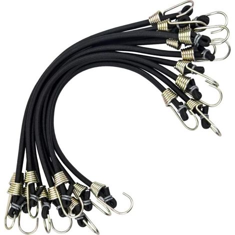 10 Pack Bungee Cords with Mini Bungee Hooks, Heavy Duty Universal Bungee Cords, Elastic Bungee Cords for Tents, Camping, Motorcycles, Trailers, Luggage Carts and Bicycles, Black (1/5)