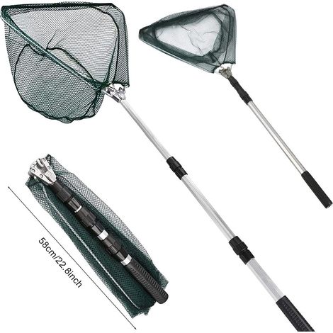 Épuisette de Pêche - 1 Unité - Alliage d'Aluminium et Nylon - Manche Télescopique Réglable - Pour Carpe Truite et Bassin - 130cm ou 170cm (1/5)