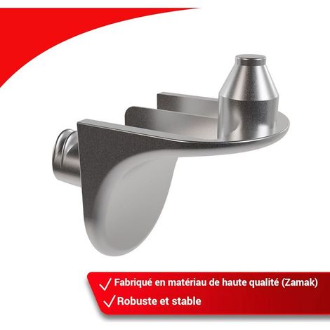 Paquete de 50 soportes de esquina para estantes con doble espiga - Soportes de seguridad para estantes de 5 mm - Soporte para estante de zamak niquelado (1/5)
