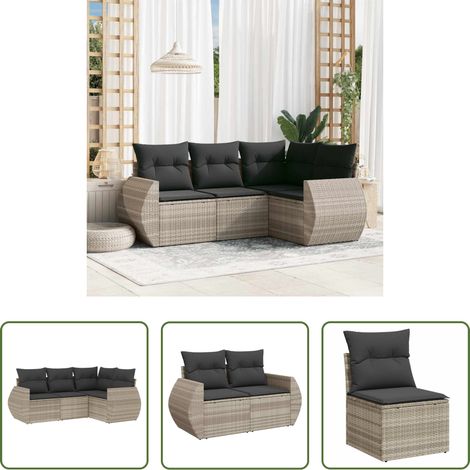 vidaXL Canapé en résine tressée - Salon de jardin 4 pcs avec coussins gris clair résine tressée (1/5)