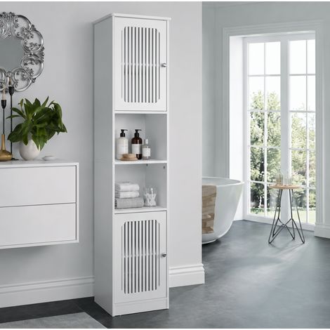 Mueble de baño 163 cm blanco, estantes regulables, puertas de lamas DESVIAE (1/5)