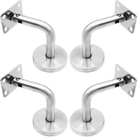 Supports de main courante muraux, support d'escalier en acier inoxydable poli avec base de recouvrement, support mural, garde-corps intérieur, garde-corps de grenier, support de couloir, lot (1/4)