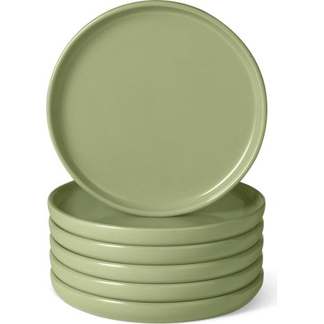Assiettes à Salade en Grès Émaillé, Lot de 6 Pièces, 21,1cm, Compatible Micro-Ondes et Lave-Vaisselle, Couleur Olive (1/5)