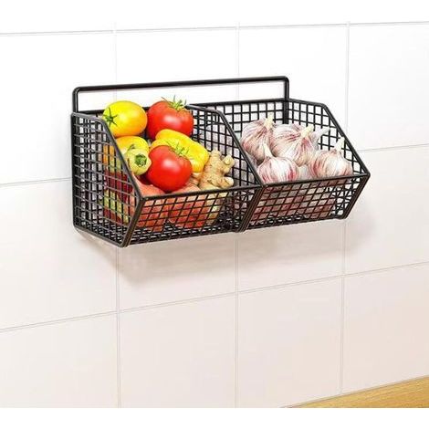 Boîte de rangement pour gingembre et ail, panier de rangement mural pour cuisine, étagère à épices murale, panier de rangement pour fruits et gingembre, 25 cm (10 pouces) (1/5)