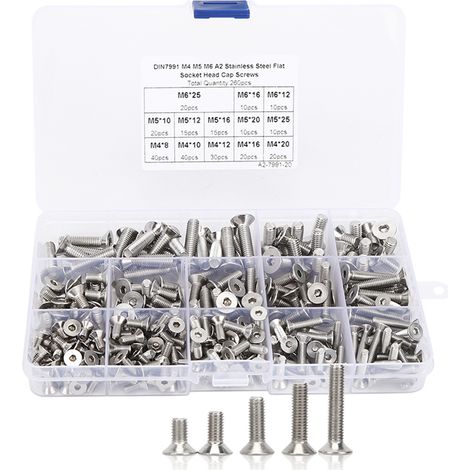 cosse a sertir-260 Pièces Kit de Vis à Plats M4/M5/M6 en Inox 304 – Pour Fasteners Électroniques (1/5)