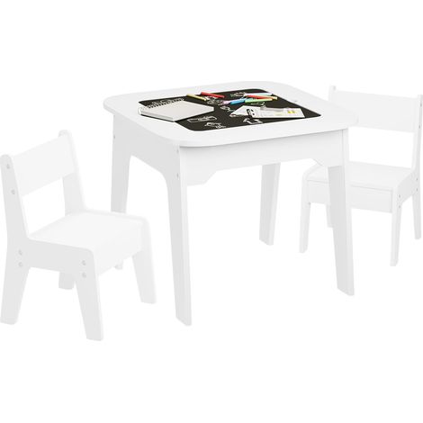 WOLTU Tavolino per Bambini con Sedie. Set di Tavolo per Bimbi con Lavagna e Contenitore. Mobile per Cameretta dei Bambini. Asilo. Scuola Materna. Piano Ribaltabile.Bianco