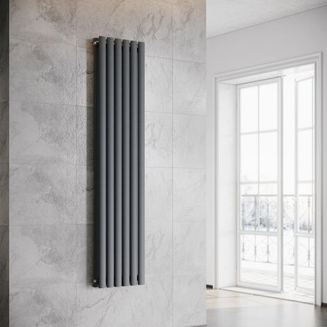 SONNI Radiador de Vertical Ovalado Antracita Radiador Centro Conexión Doble Capa 1600x357mm