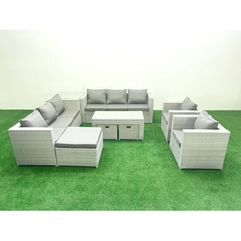 Fimous Ensembles de meubles d'extérieur avec 2 Fauteuil Table basse oblongue 3 Tabourets Table d'appoint Gris clair mixte (1/5)