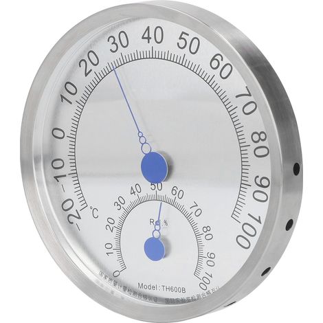 Thermomètre-hygromètre rond en acier inoxydable étanche et résistant à la chaleur pour l'extérieur (sans support). (1/5)