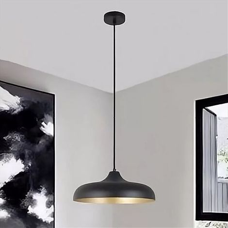 TrAdE Shop Traesio - Lampadario A Sospensione Design Moderno E27 Paralume In Ferro Cupola Nero Oro 33320 - (1/4)