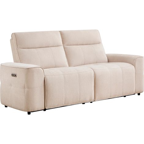 Divano 3 posti relax elettrico in tessuto ciniglia beige - SCAMOCO (1/5)