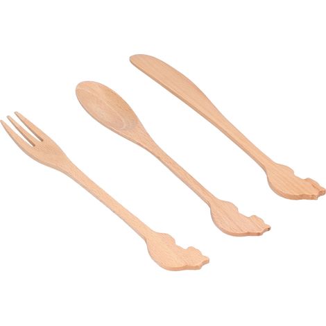 3-teiliges Holzbesteckset (Löffel, Gabel), wiederverwendbar, handgefertigt, tragbarer Suppenlöffel für Küche, Picknick und Hotel (1/5)