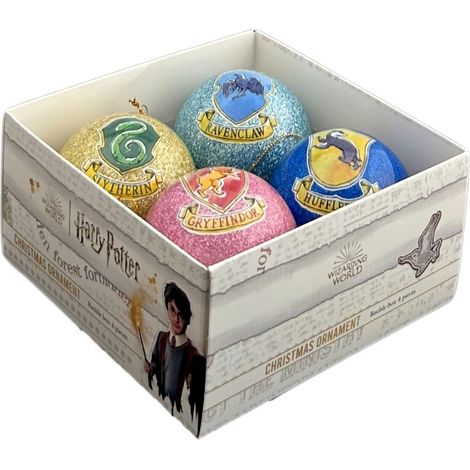 Confezione di 4 Palline di Natale Glitterate Case Hogwarts Harry Potter