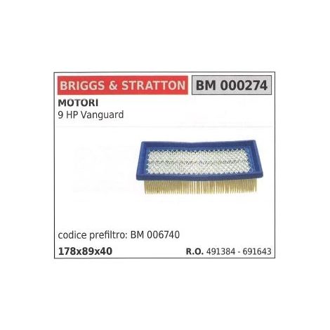 Filtro de aire BRIGGS&STRATTON cortacésped cortacésped 9cv VANGUARD