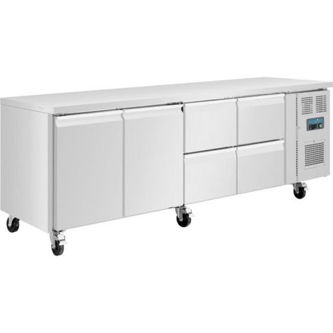 Table inox réfrigérée tropicalisée positive 476 Litres 2 portes, 4 tiroirs, 220 V - MONO
