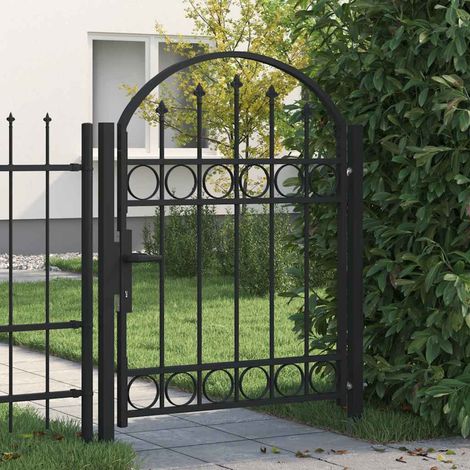 Portail de clôture-Portail de Grillage de jardin avec partie supérieure arquée en acier 102 x 125 cm Noir (1/5)