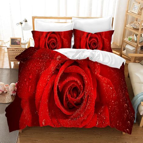 Housse de Couette 220×240cm, Motif Rouge avec Deux Taies d'oreiller 50×70cm (1/5)