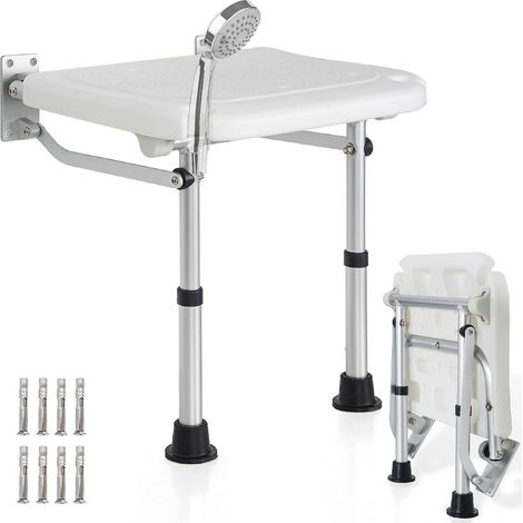 Taburete de ducha plegable de pared, asiento de ducha ajustable en altura, silla de ducha antideslizante para personas mayores y adultos con discapacidad, capacidad de peso de 181 kg (400 lbs). (1/5)