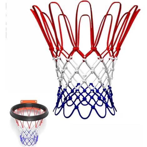 Tricolour Polyester Basketball Net for 53 cm Basket – Metal Rings Diameter 45 cm – Length 53 cm, White, Blue – Competitions Fresh, Easy and Size (1/5)