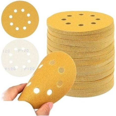 Disque de ponçage doré 5 pouces, 50 pièces 8 trous, crochet et boucle, papier de verre grains assortis 40 à 240, pour ponceuse à papier de sable sec sans poussière H173 (1/5)