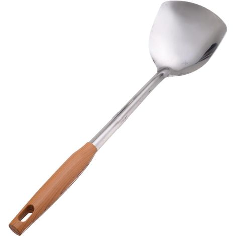 Spatule Légère en Acier Inoxydable Cuisine Imitation Bois et Équipée D'un Trou Suspendre, pour Wok et (1/5)