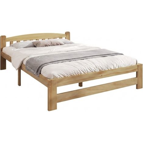 Massivholzbett Doppelbett mit Kopfteil und 15 Latten, Liegefläche 140 × 200 cm, ohne Matratze, Natur (1/5)