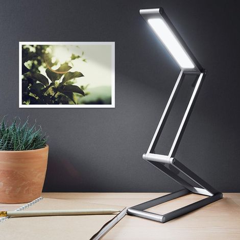 Lampe de bureau LED - Luminaire pliable en aluminium sans fil avec micro-USB et crochet amovible - Lumière table de nuit salon - anthracite