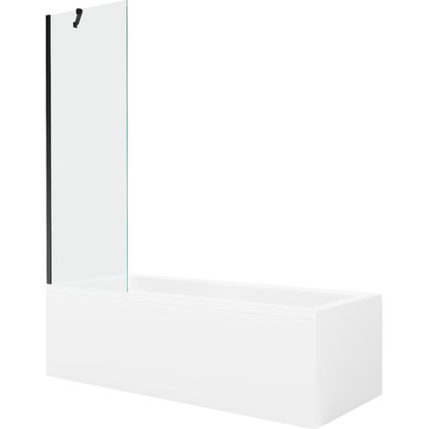 Mexen Cubik rechteckige Badewanne 170 x 70 cm mit Verkleidung und 1-flügeliger Duschwand 60 cm, transparent, schwarz - 55031707 (1/5)