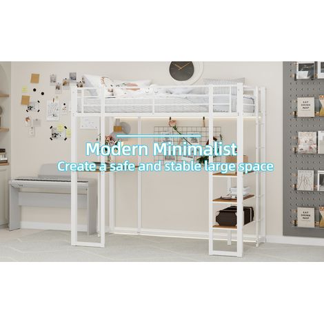 Lit mezzanine enfant en métal 90x190 cm avec bureau, garde-corps, échelle et rangement sous le lit pour chambre d'enfant (1/5)