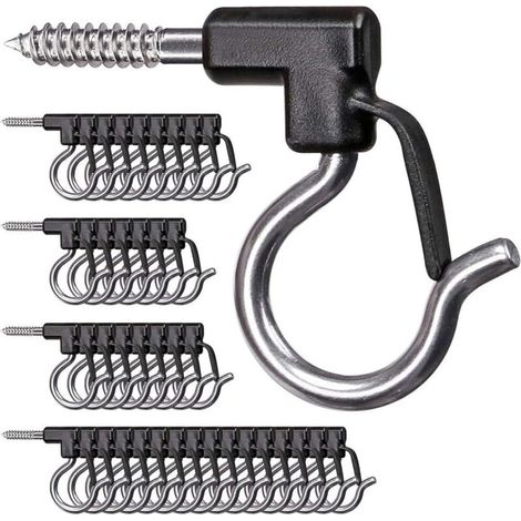 40 Pack Stainless Steel Hanging Hooks with Screws for Garage, New Year Party, Outdoor Easy Release Wire and Fairy LED Lights, 18kg Capacity