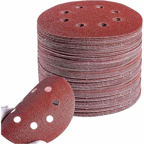 Coavas – Lot de 100 disques abrasifs 125 mm – Grain p60/80/100/120/240 – 8 trous pour aspiration – Pour ponceuse excentrique bois dur (1/5)