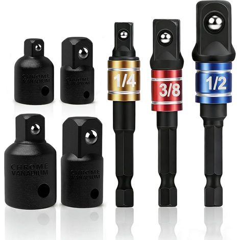 7Pcs Adaptateur Douille 1/2 3/8 1/4 Acier Chrome Vanadium Réducteur Pour Perceuse Clé À Choc Bricolage (1/5)