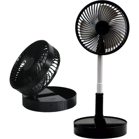 Ventilateur sur Pied Portable/Ventilateur Bureau USB Pliable/Ventilateur de Sol Télescopique, 7200mAh Rechargeable Ventilateur de Table Personnel Silencieux, Hauteur Réglable 39-97 cm Black (1/5)