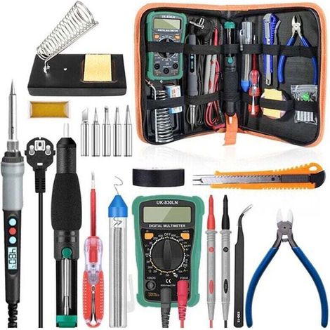 XVX Kit de fer à souder électrique avec affichage numérique 90 W, 18 pièces, température réglable de 100 à 480 °C, avec multimètre (1/4)