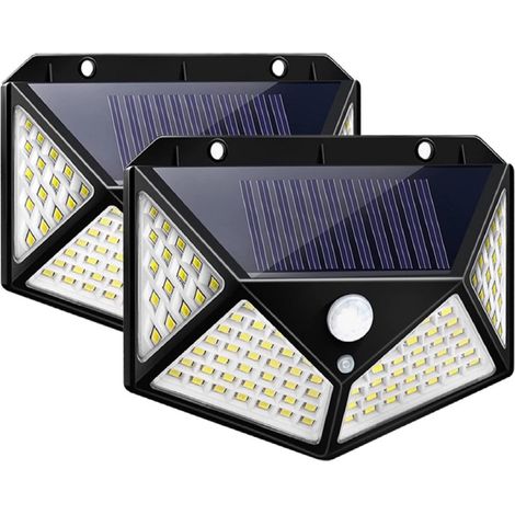 Lampe solaire extérieure Bcc, lampe solaire, applique murale étanche IP65, 100 LED, éclairage à 270°, 3 modes, ultra lumineux 1600 lm, pour portails de jardin, clôtures [2 pièces].