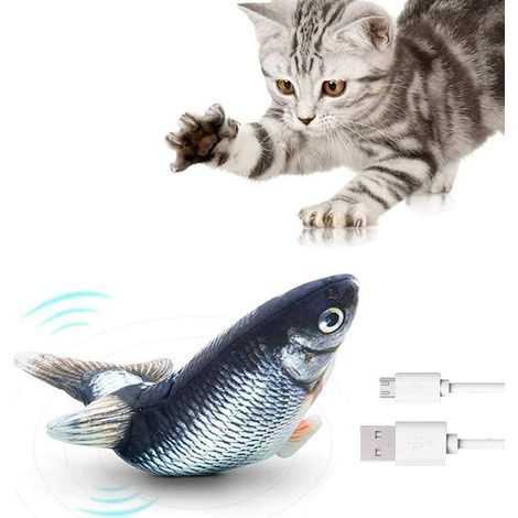 Fischspielzeug für Katzen, 30 cm, automatisches elektronisches Vibrations- und Tanzspielzeug, Katzenminzespielzeug, Kauspielzeug, realistisches interaktives Fischspielzeug für Katzen (USB-aufladbar)