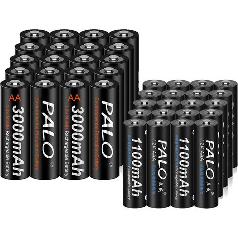 Pilas recargables, 1100 mAh (AAA), 3000 mAh (AA), 20 pilas AAA (1/2)