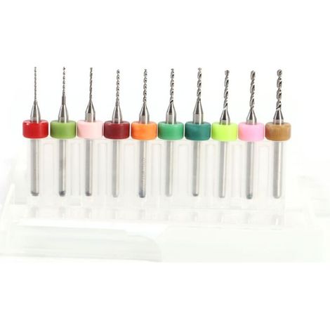 Lot de 10 mini-forets en carbure cémenté de 0,6 à 1,5 mm pour circuit imprimé CNC (1/5)